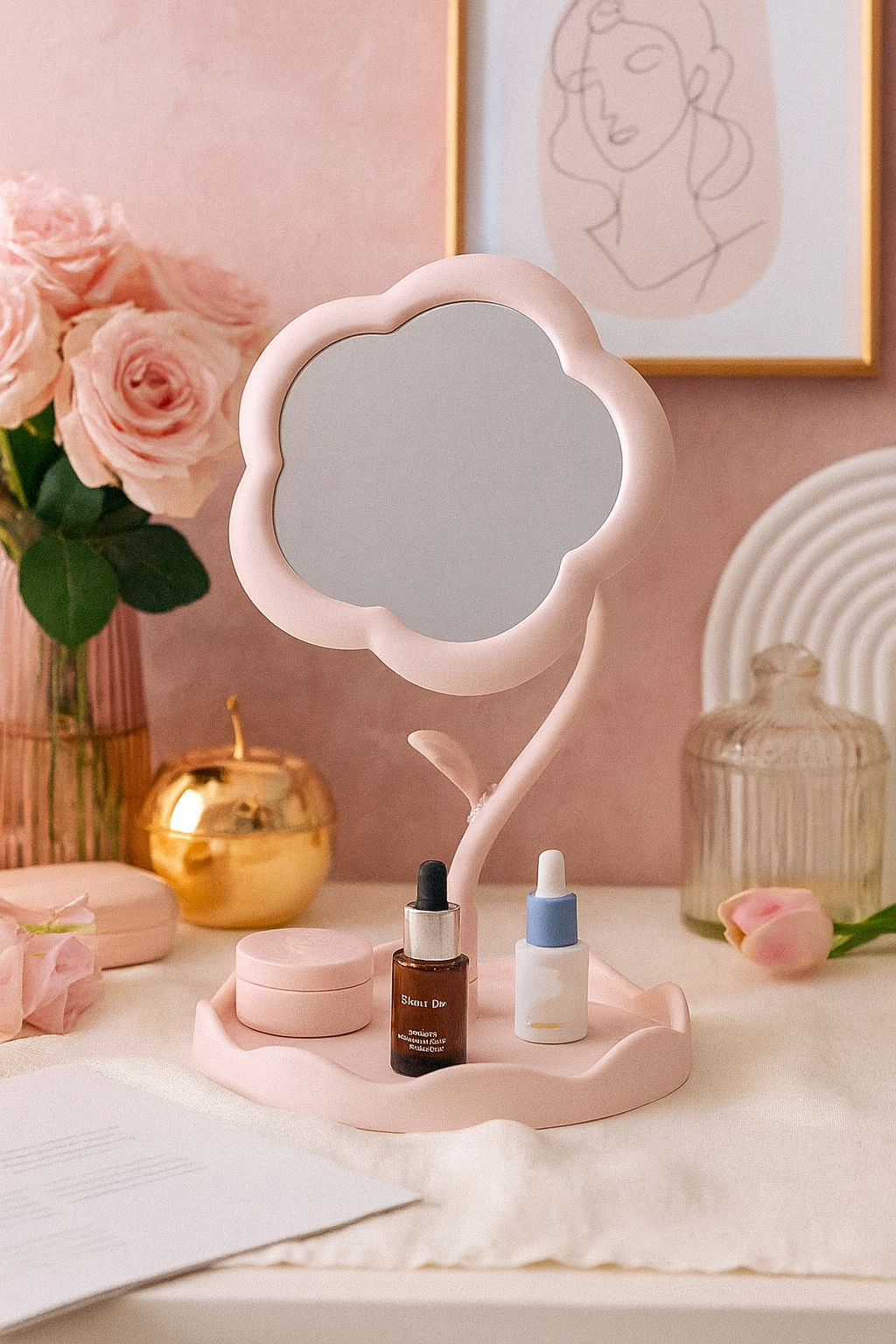 🌸 Pink Flower Mirror – Aesthetic Vanity Essential