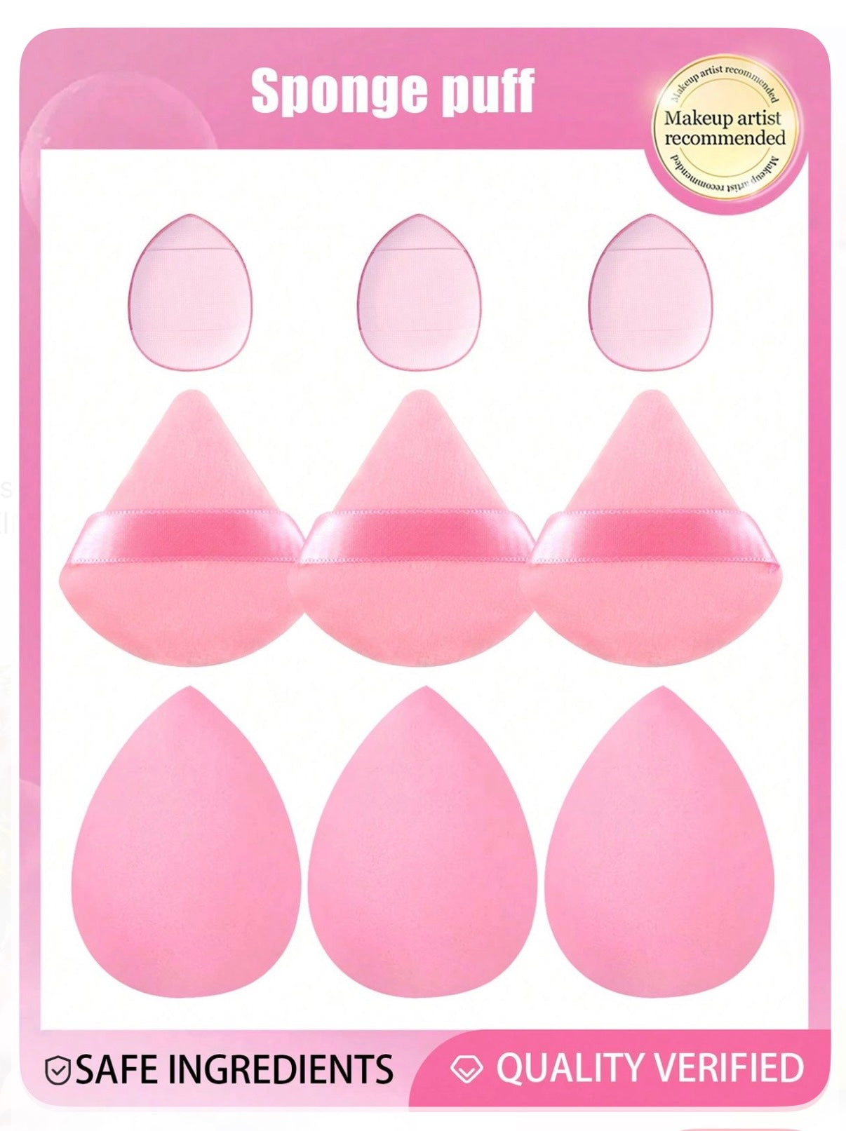 9-in-1 Ultimate Makeup Puff Combo (Beauty Blenders + Pizza Puffs + Mini Finger Puffs) – Pink