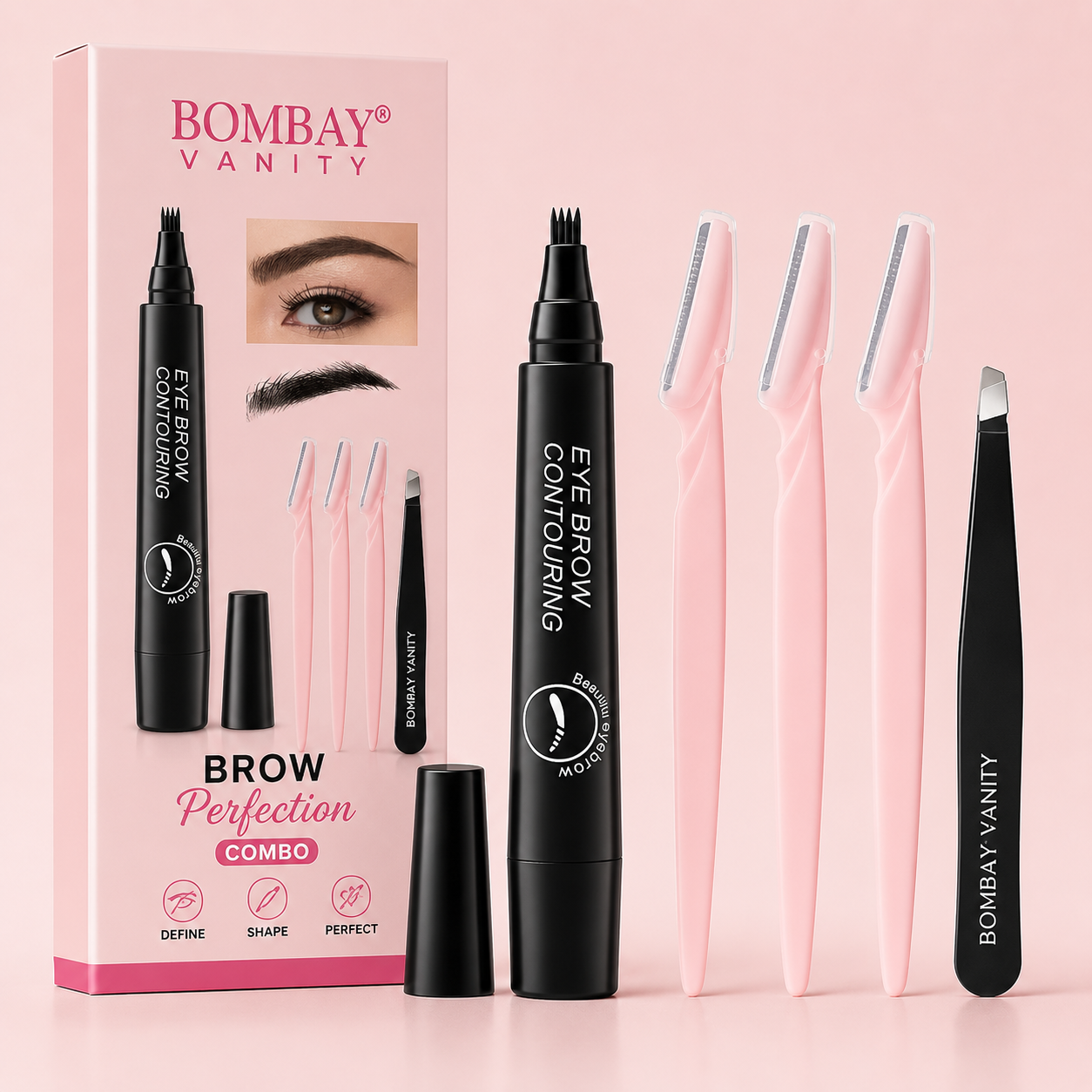 Brow Perfection Combo – Brow Tint Pen + 3 Eyebrow Razors + Precision Tweezers