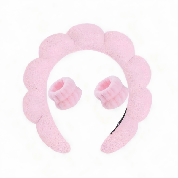 Bubble Spa Headband with Matching Wristbands – Soft Skincare & Makeup Wash Set