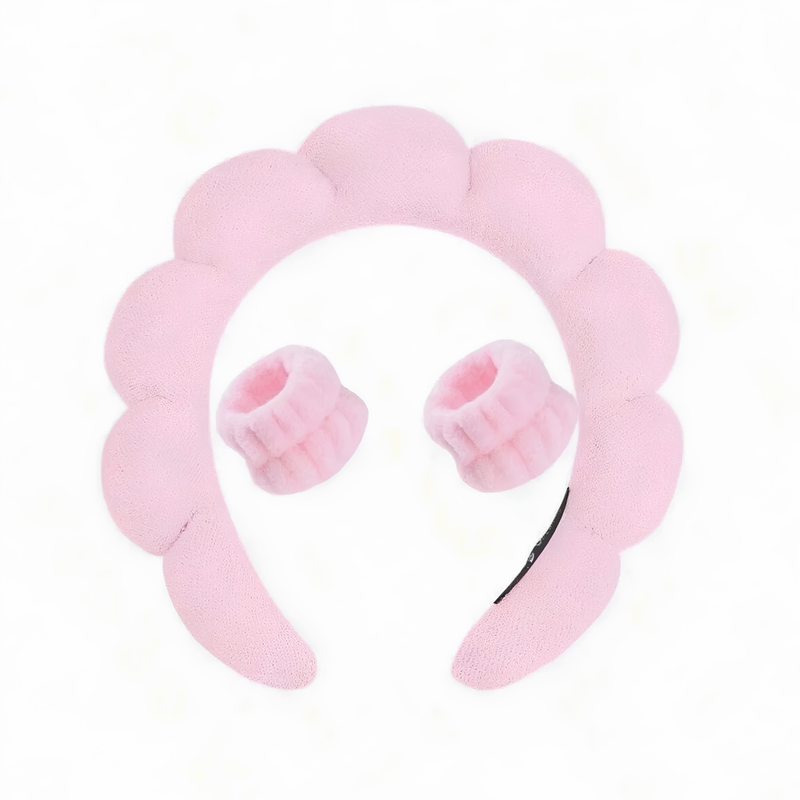 Bubble Spa Headband with Matching Wristbands – Soft Skincare & Makeup Wash Set